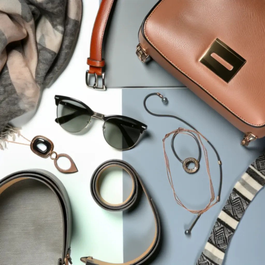 Starannie ułożone akcesoria: torebka, biżuteria i pasek